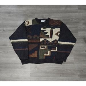 Vintage Cattivo Wool Blend Knit Sweater Mens 2XL Abstract Geometric  Crewneck